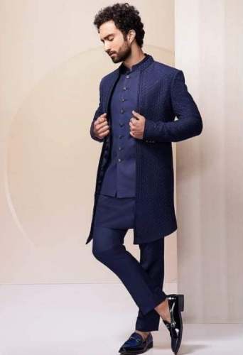 Buy Navy Blue Kurta Pant Set For Men by Jai Hanuman Readymade