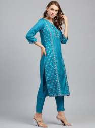 Straight Art Silk Kurti Pant Set for Ladies