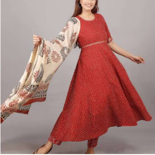 Fancy block print kurtis with designer dupatta by Shivoham