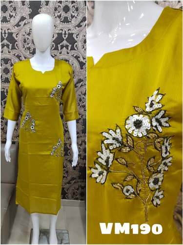 Mustard Soft SIlk Kurti by Vanshika Creation