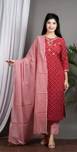 Printed Cotton Kurti with Dupatta and Pant Set 
