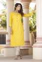 yellow-rayon-printed-kurti-pant-set