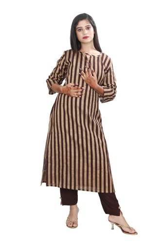 Casual Wear Brown Striped Design Kurti by Kashish Fashion Hub