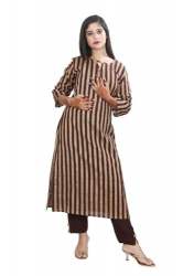 Casual Wear Brown Striped Design Kurti