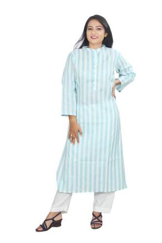 Sky Blue Cotton Striped kurtis by Kashish Fashion Hub