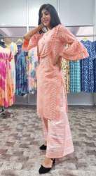 Peach Color Kurti Palazzo Set by Sanganeri Print