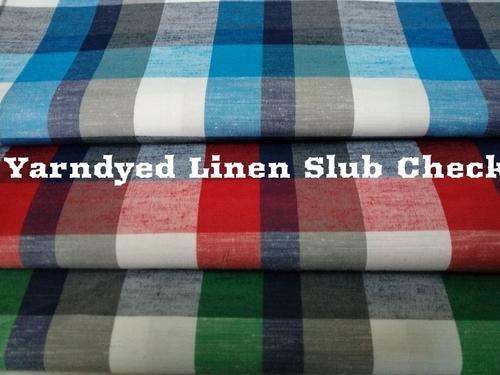 Yarn Dyed Linen Slub Check Fabric by Kamlesh Textiles