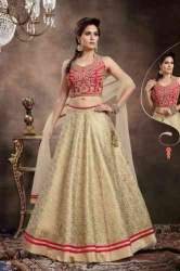 Designer Embroidered Cream Color Lehenga 