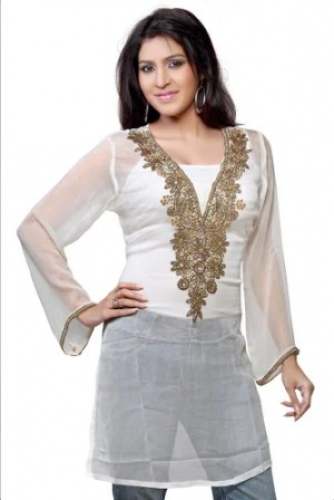  Half Sleeve Traditional White Kurti by D E Corp