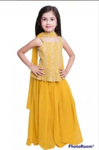 Party Wear Kids Girls yellow Palazzo Suits