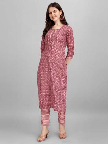 SU 205 Onion Cotton Kurti Pant Set  by Textile Bazzar