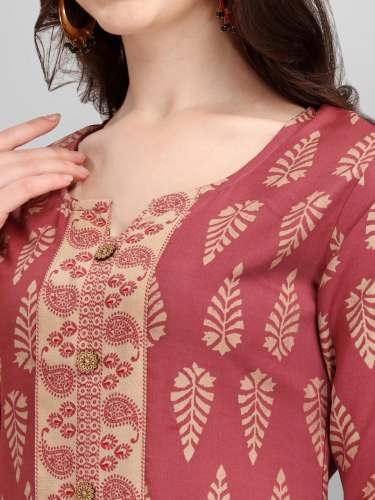 SU 206 Rust Kurti And Pant Set  by Textile Bazzar