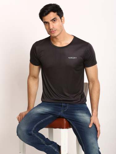 Harcony Round Neck  Black T-Shirt for Men by SRI MURUGAPPA CLOTHINGS