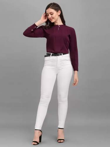 Long sleeve wine Crepe  Women Shirts 