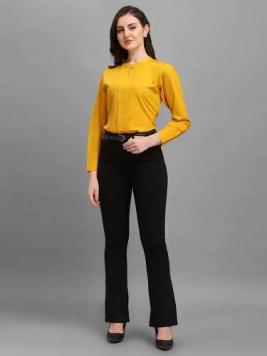 Long sleeve Yellow Crepe  Women Shirts 