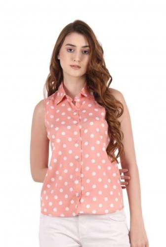 Women Shirt Cotton pink sleeveless Casual Top