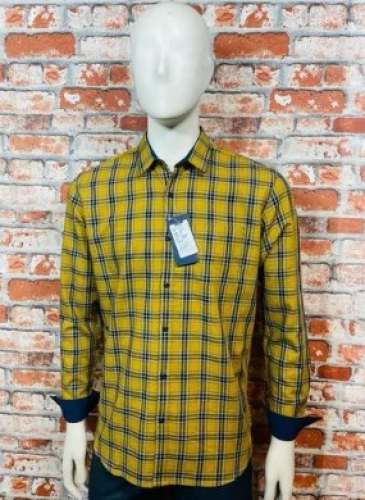 Mustard Color Checks Cotton Shirt for Men