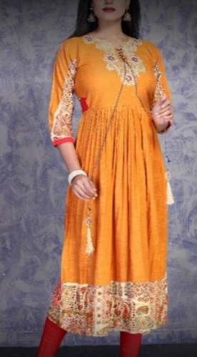 Party wear Orange Long Ghera Kurti by Hitesh suit collection