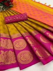 Aura Cotton Silk with Broad contrast jacquard work border with Jacquard blouse Saree