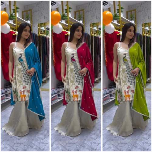 EXCLUSIVE PLAZZO PAIR WITH EMBROIDERED PEACOCK 