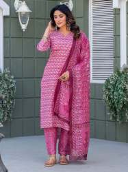 Fully Stichted Cotton  Kurti Pant Dupatta