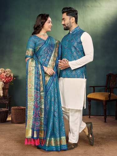 Jacquard Weaving Silk  saree And Kurta Couple Set by rudrika creation