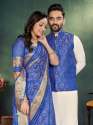 Jacquard Weaving Silk  saree And Kurta Couple Set thumb 10