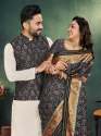Jacquard Weaving Silk  saree And Kurta Couple Set thumb 8