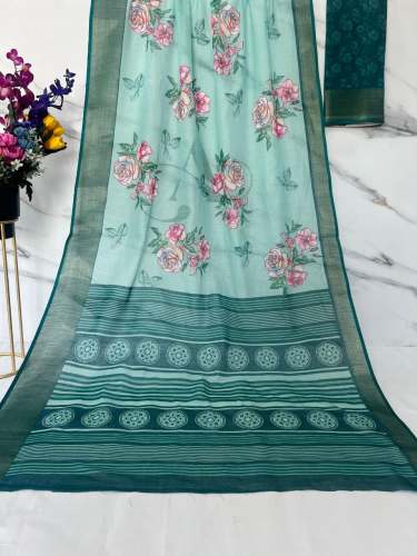 Linen with Gold Jari 5Ã—2 border saree