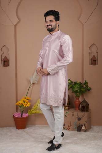  MALAI SILK WITH HEAVY EMBROIDERY SEQUENCE WORK KURTA