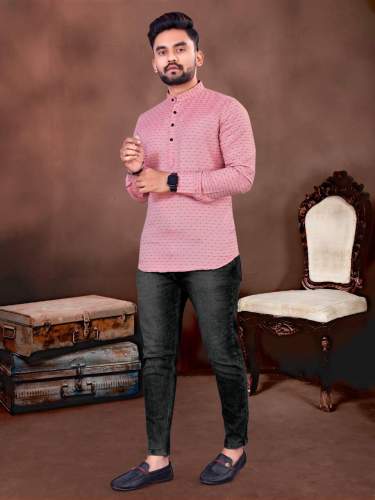 Mens Cotton Short Plain Kurta  by Rudrika Creation