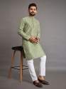 Mens Cotton Straight Lucknowi Work Kurta Pajama Set 