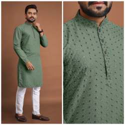 Mens Cotton Straight Sequin Kurta Pajama Set