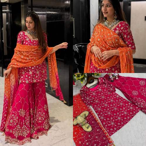 New Designer Party Wear Top Plazzo & Dupatta Set