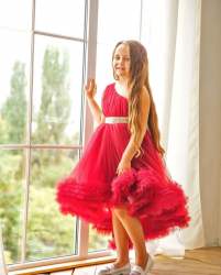 One Shoulder Frill Sparkle Kids Gown