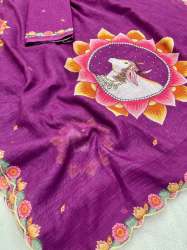 Plain Linen Digital Print Saree