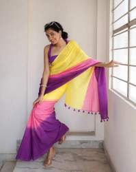  Plain Linen saree 981