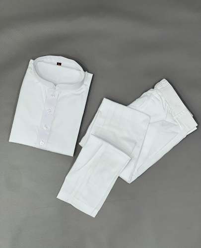 Plain White Mens Wear Raymond Cotton Cuffd Sleeve Kurta  by rudrika creation