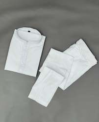 Plain White Mens Wear Raymond Cotton Cuffd Sleeve Kurta 