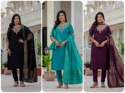 Premium Roman Silk Kurti Pent Dupatta Set