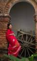 Red Puja Plain Linen Saree