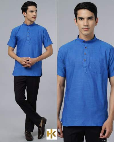 Short Sleeves Khadi Kurta For Mens