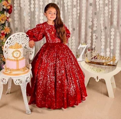 Sparkling Balloon Sleeve Kids Gown 