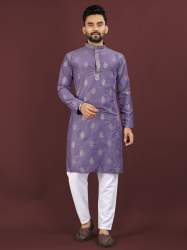 Viscose Silk Embroidery Sequence Work Mens Kurta