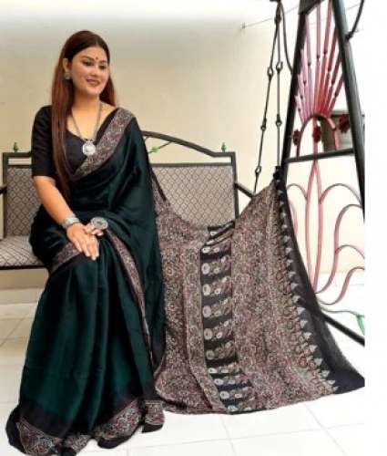 Fancy Modal Silk Ajrakh Natural Dye Saree For Women