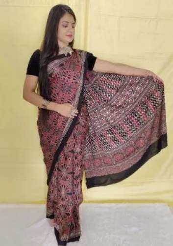 New Collection Ajrakh Hand Block Printed Saree by Danish Dyeing