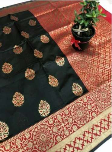 Stylish Black and Red Banarasi Saree by Radha Garments