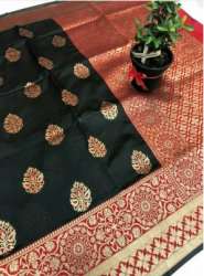 Stylish Black and Red Banarasi Saree