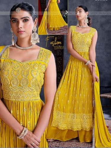 New Collection Yellow Crush Semi Stitch Suit by Fashion Collection