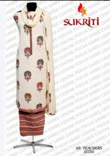 Cream Cotton Floral Printed Unstitch Suit by Pooja Saree Centre